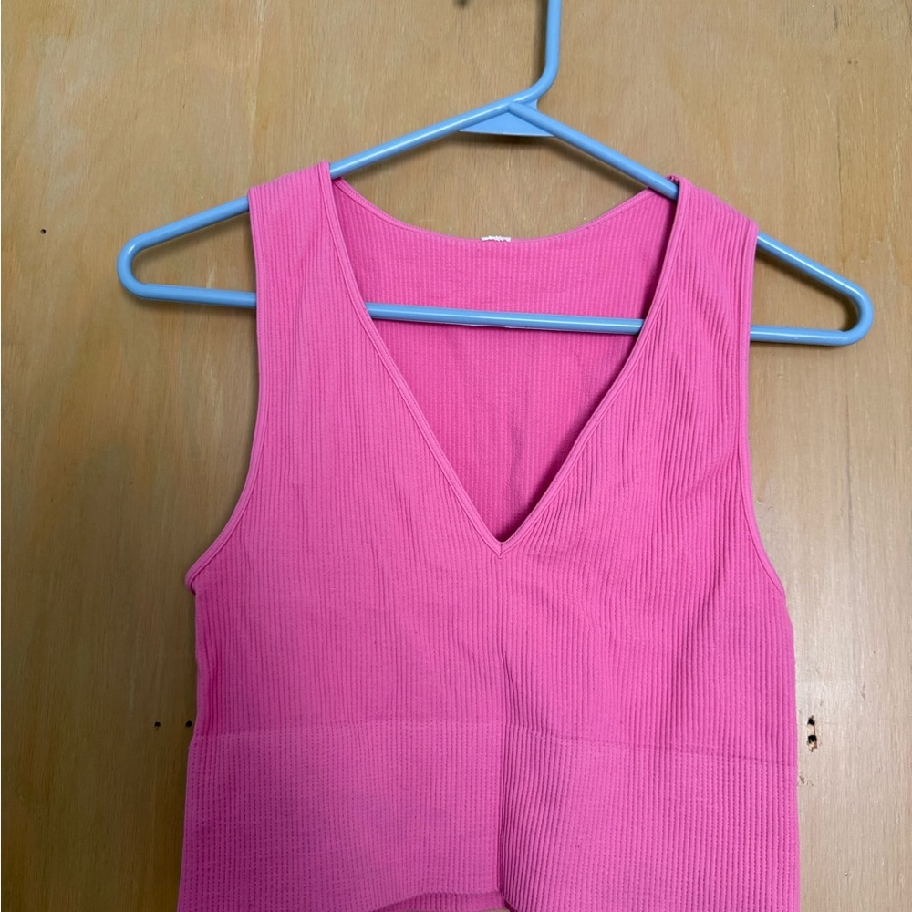 Pink Sleeveless Ribbed Top
